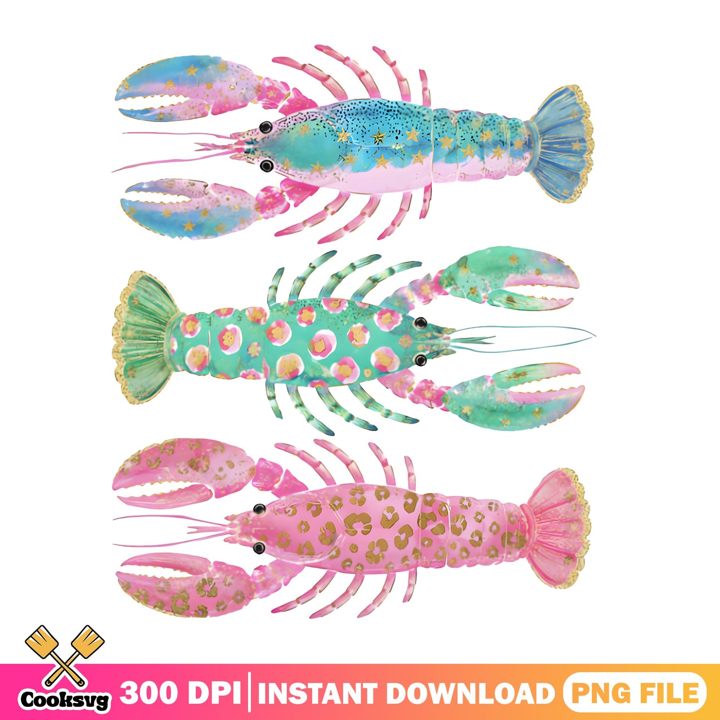 Colorful Lobster Bundle PNG, Preppy Lobster PNG, Crawfish PNG