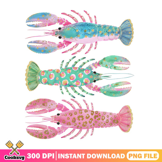 Colorful Lobster Bundle PNG, Preppy Lobster PNG, Crawfish PNG