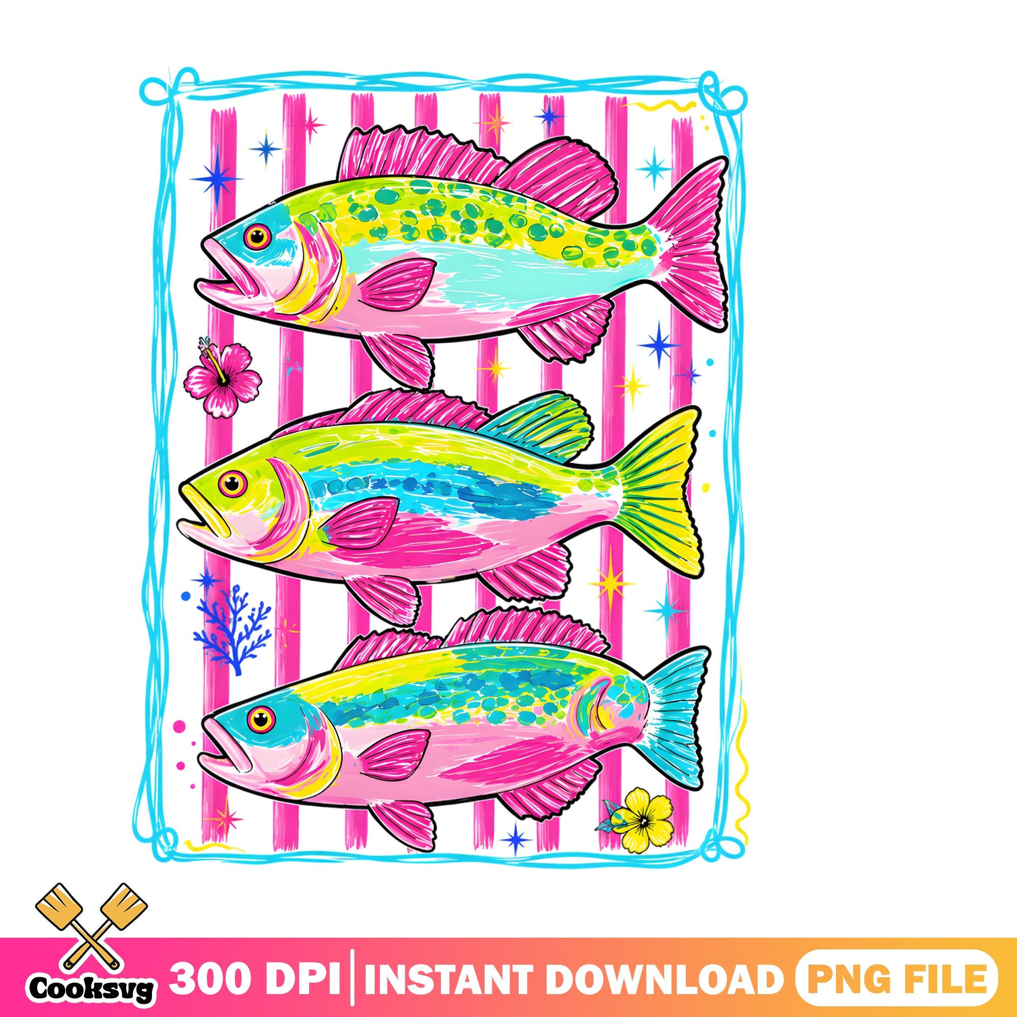Colorful Preppy Fish PNG – Cooksvg