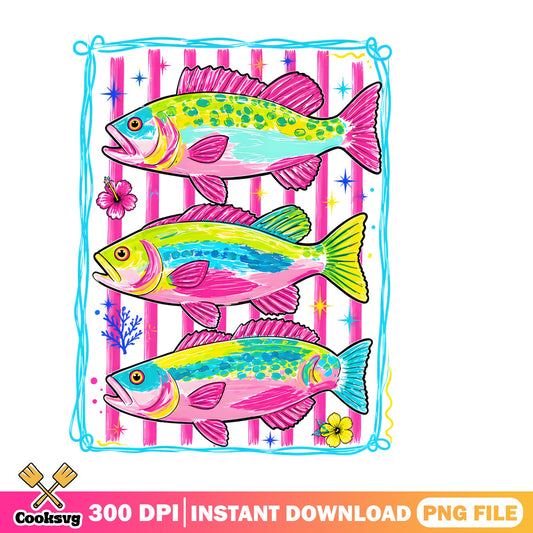 Colorful Preppy Fish PNG, Trendy Fishing PNG, Summer PNG