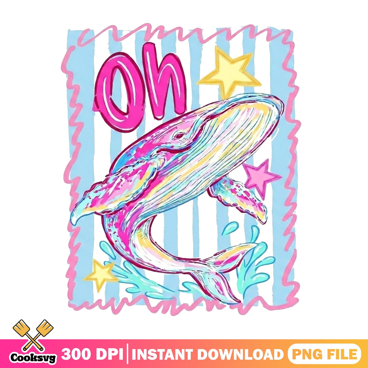 Colorful Whale Oh PNG, Cute Ocean Animal PNG, Summer PNG