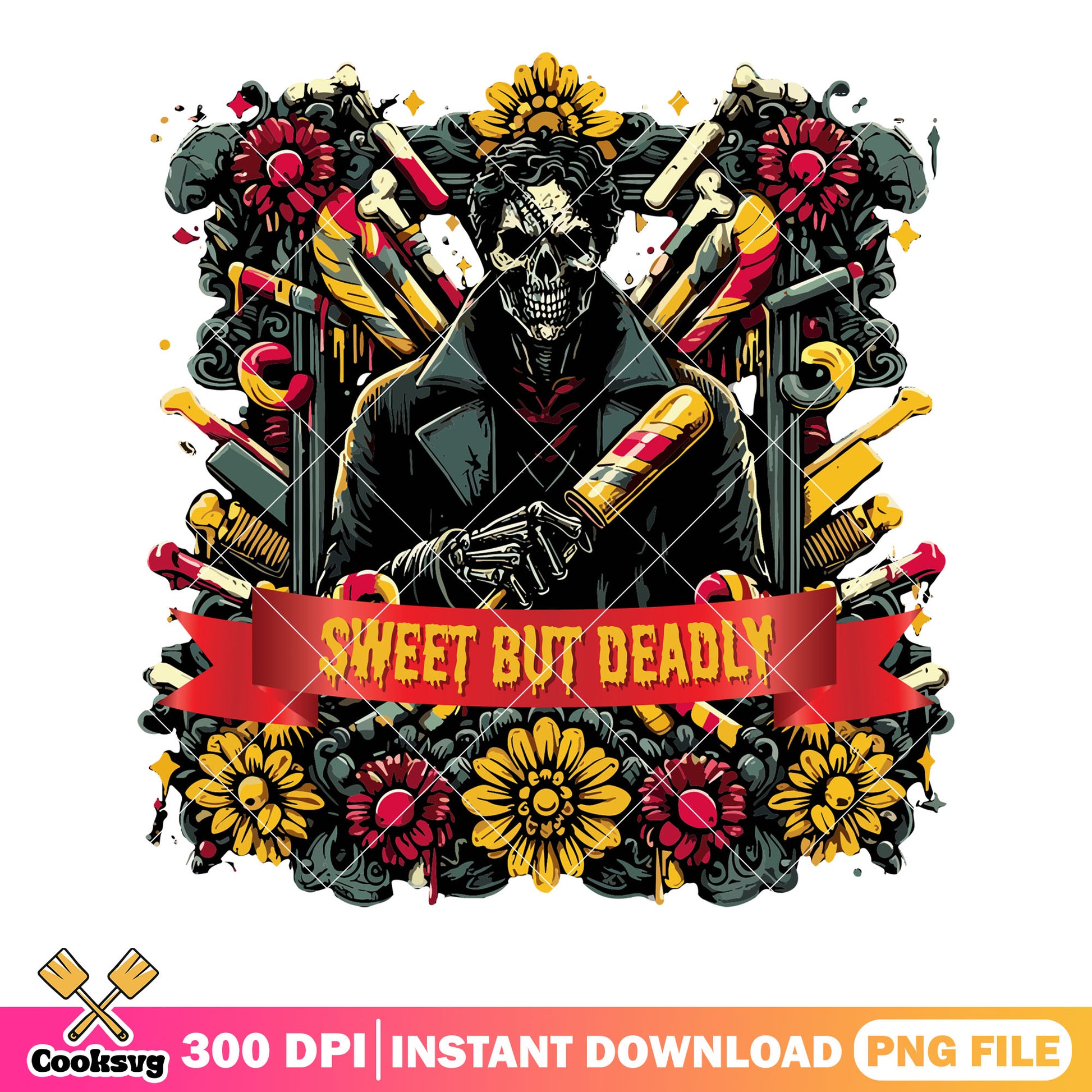 Colourfull flower skeleton png, crazy art png, halloween scary png