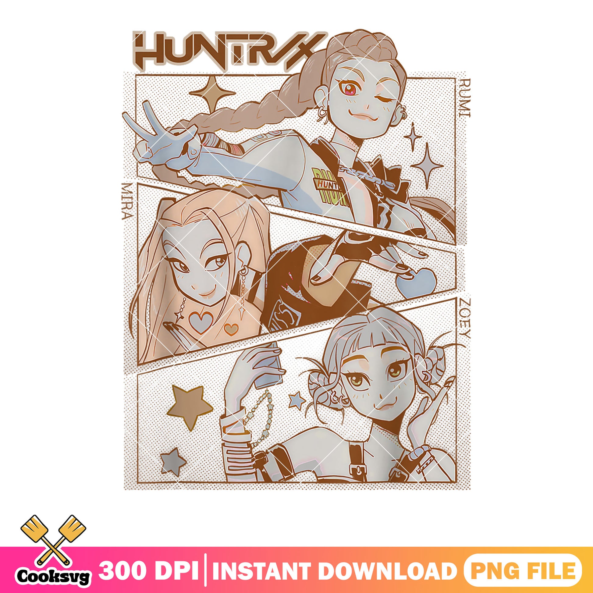 Comic style huntrix team png, kpop demon hunters png, kpop movie png