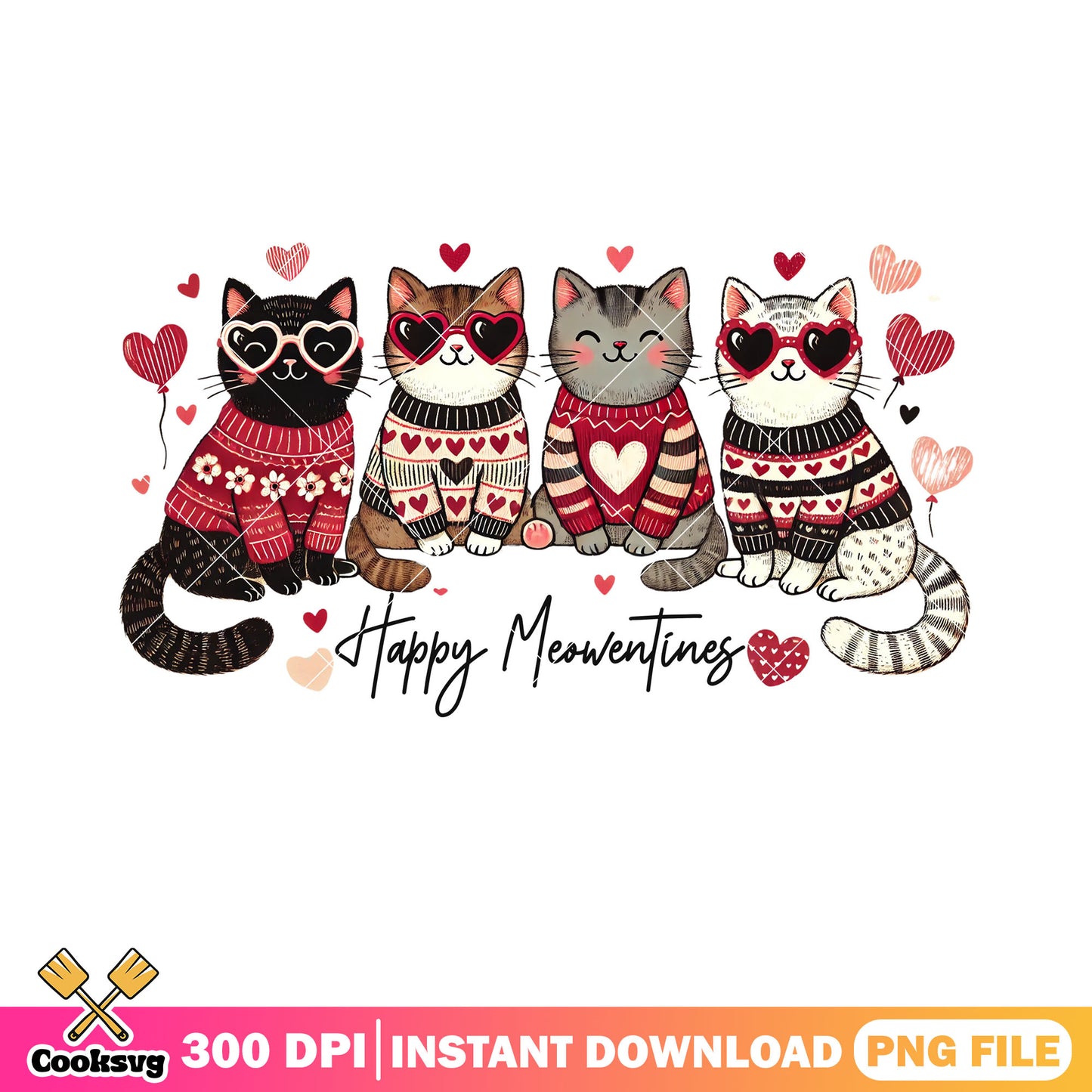 Cool cat valentine png, valentine sweater png, happy valentine day png
