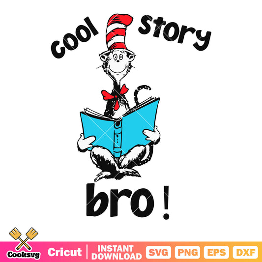 Cool story bro svg. blue book​ svg, red and white striped top hat​ svg