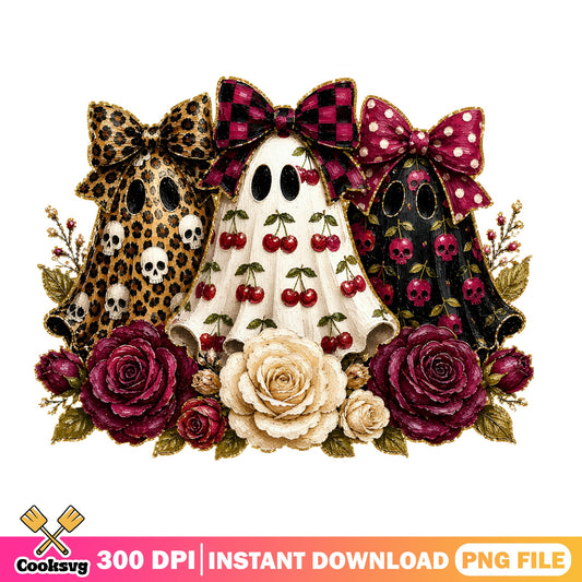 Coquette Halloween Ghost PNG, Floral Bow Ghost, Halloween PNG