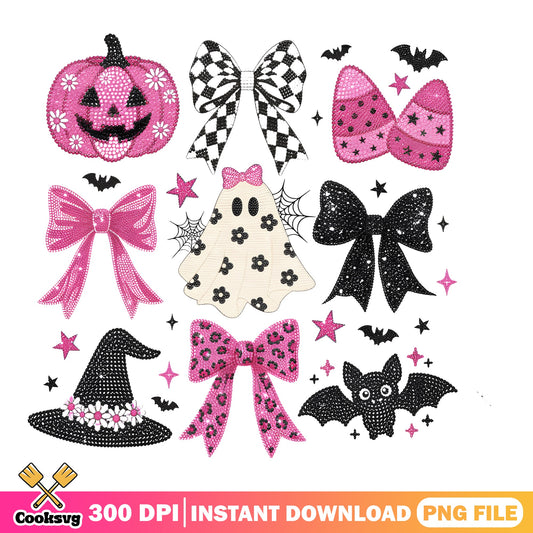 Coquette Halloween PNG Bundle, Pink Bow Ghost Pumpkin PNG, Halloween PNG