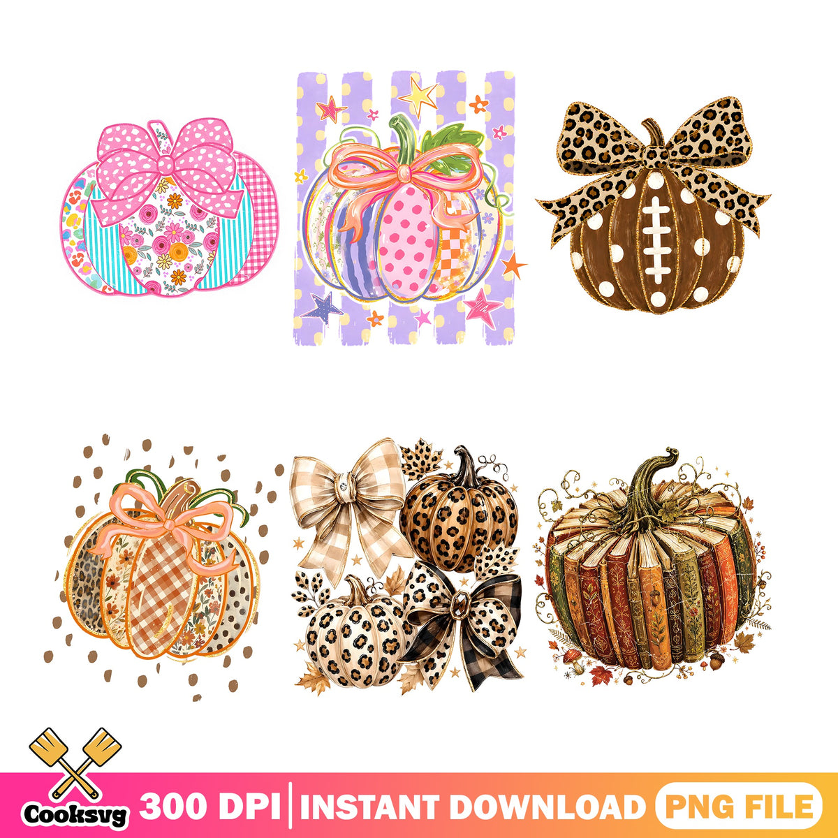 Coquette Pumpkin PNG Bundle, Halloween Fall Autumn PNG, Bow Pumpkin PNG
