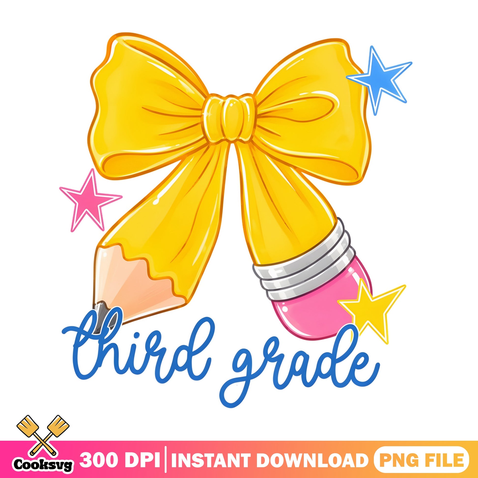Coquette Third Grade PNG, Pencil Bow Back To School, Teacher PNG