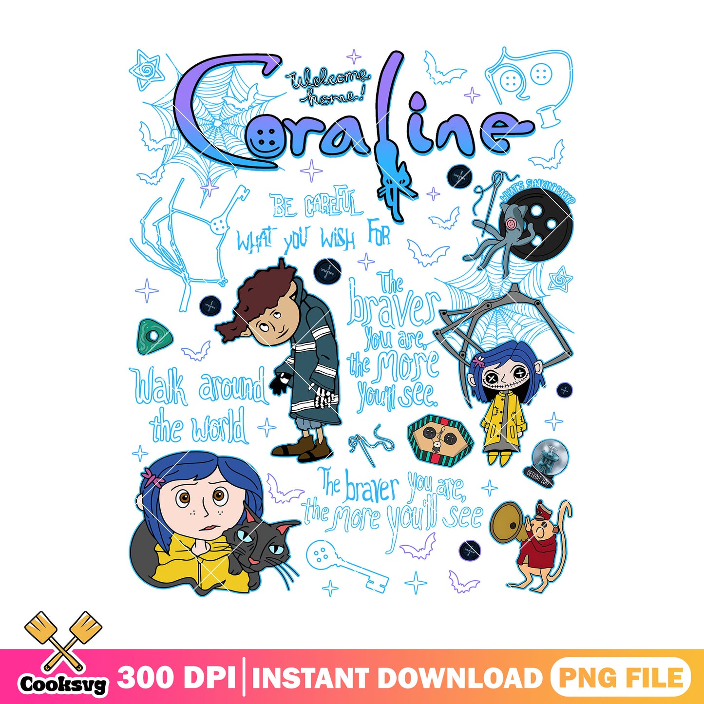Coraline quote png, halloween movie png, coraline costume png