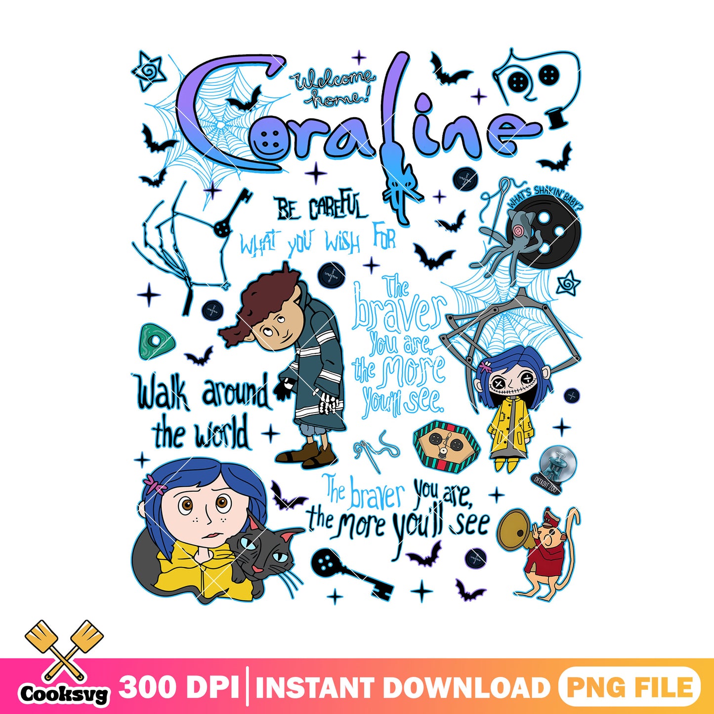 Coraline quotes png, coraline costume​ png, halloween movie png