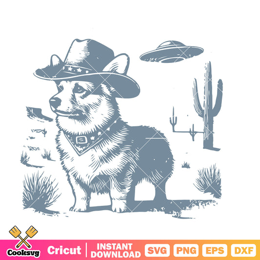 Corgi dog and ufo svg design, corgi dog​ svg, cowboy corgi​ svg