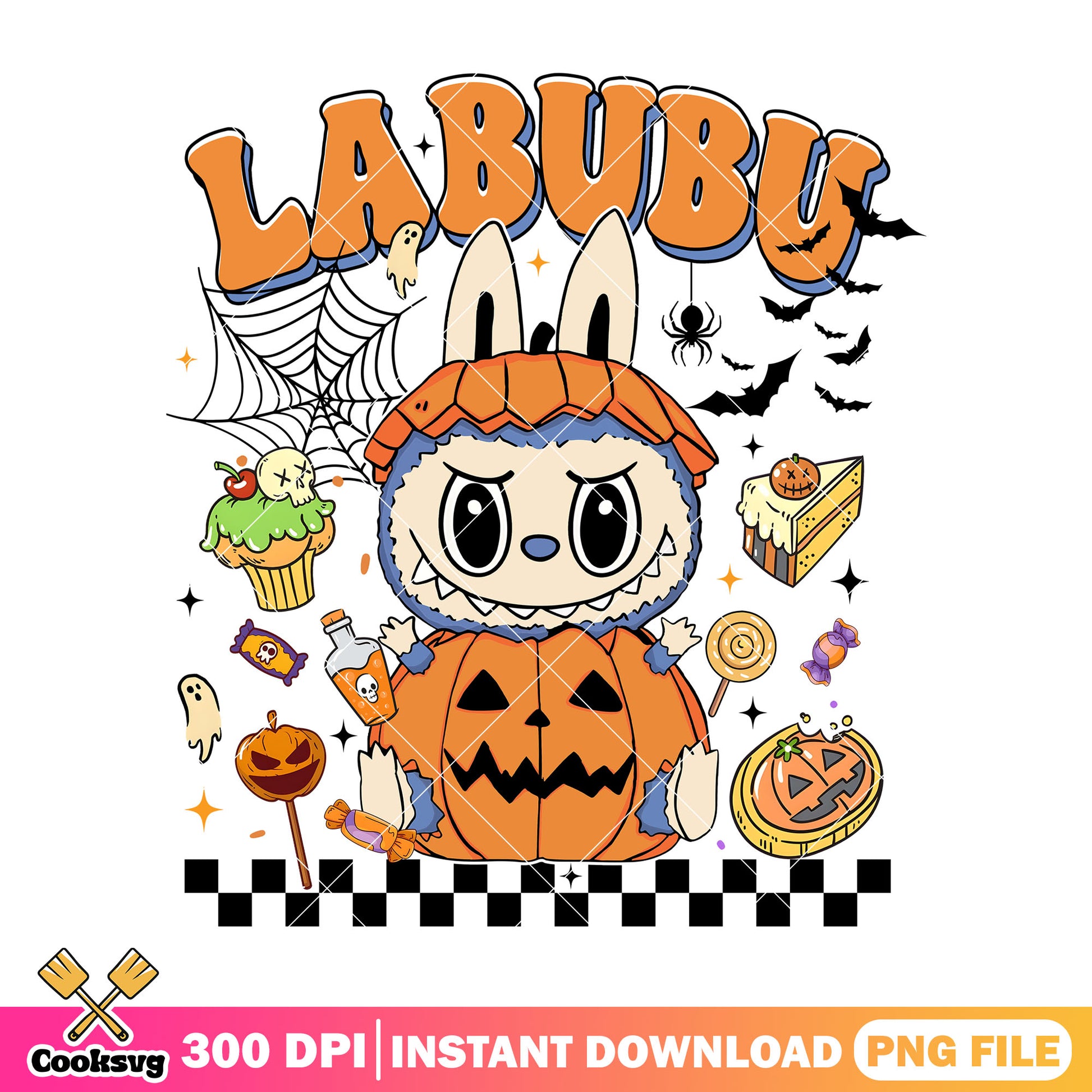 Costume pumpkin labubu png, halloween pumpkin png, labubu doll png