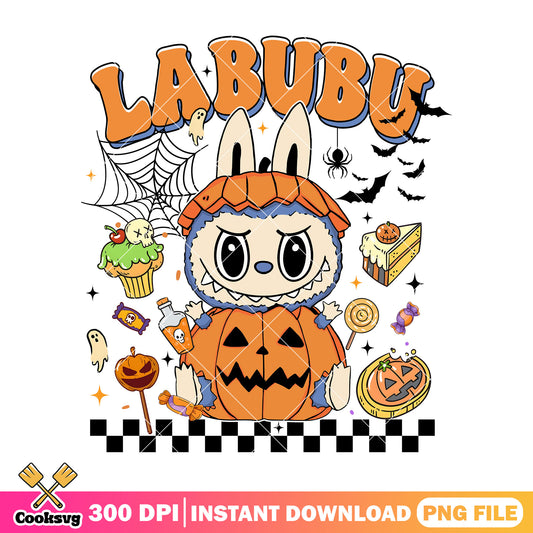 Costume pumpkin labubu png, halloween pumpkin png, labubu doll png