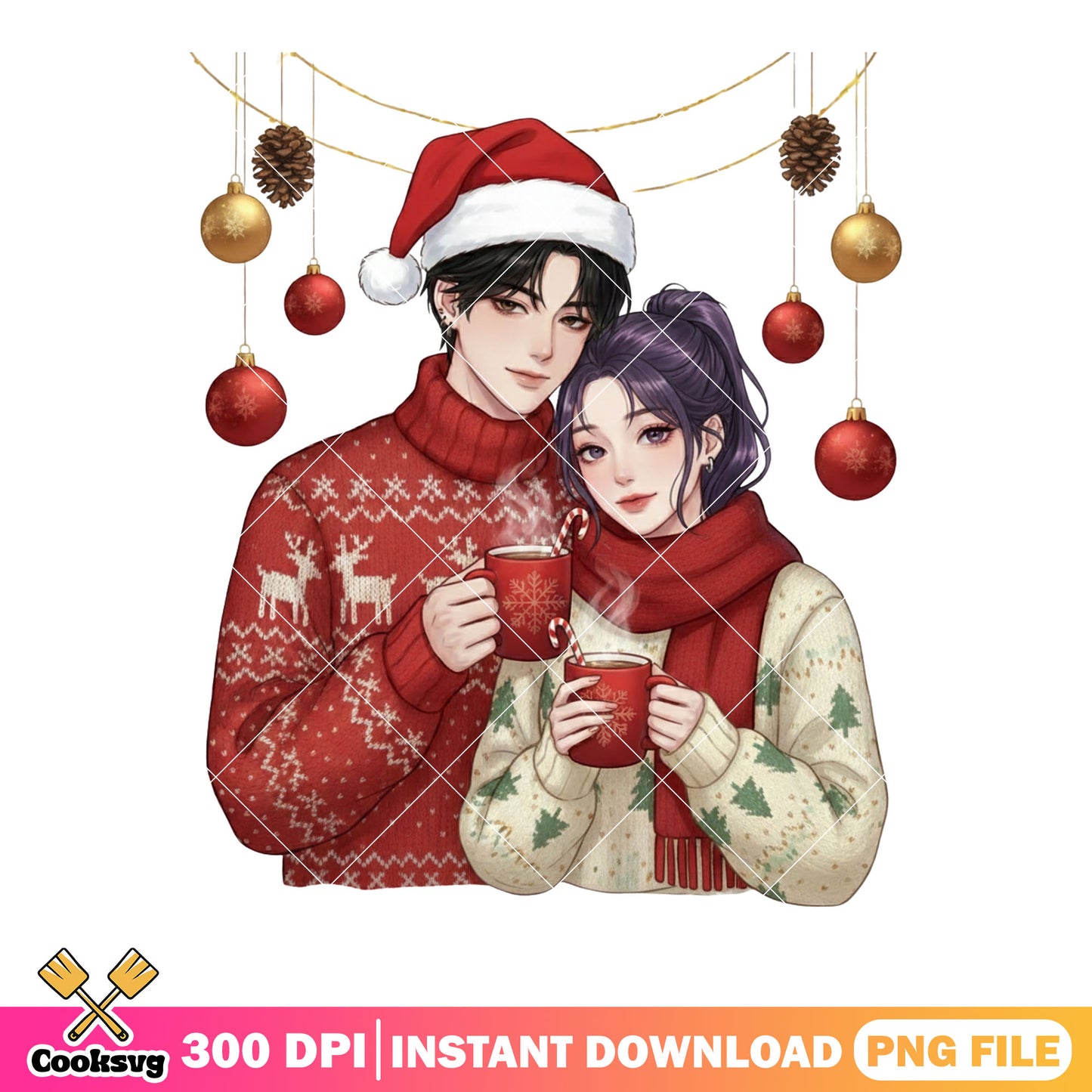 Couple chrismas decorations png, christmas png, jinu saja boys png