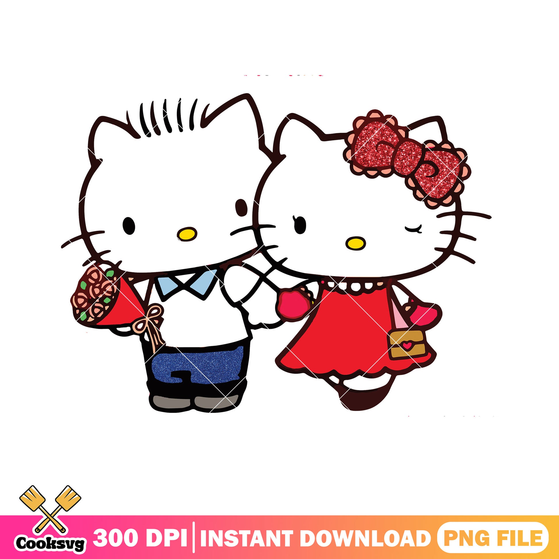 Couple kitty valentine png, hello kitty png, valentine couple png