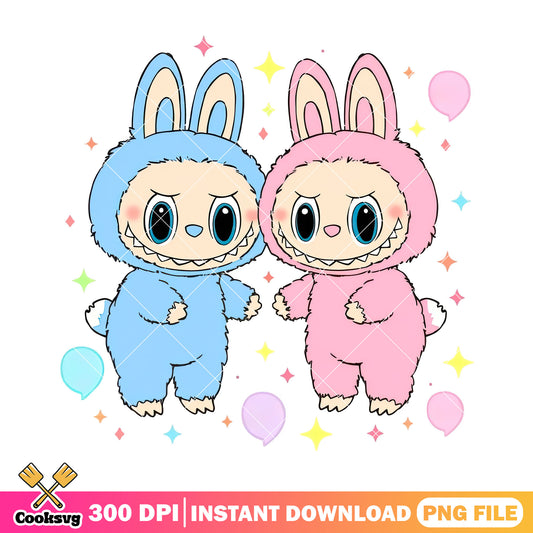 Couple labubu cute png, labubu dolls​ png, labubu clothes​ png