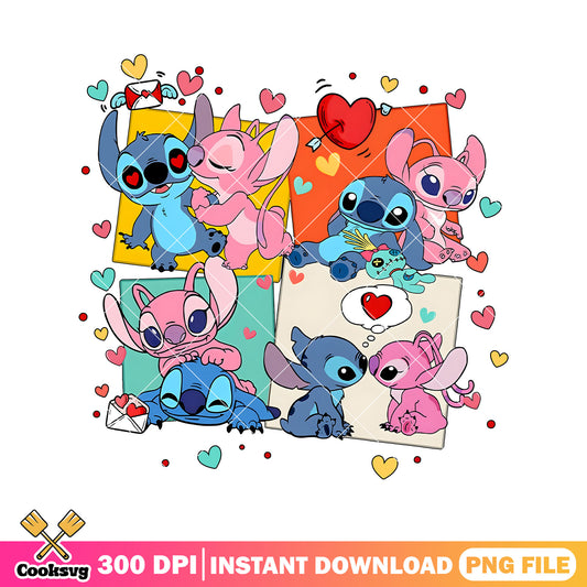 Couple stitch angel valentine png, stitch valentine png