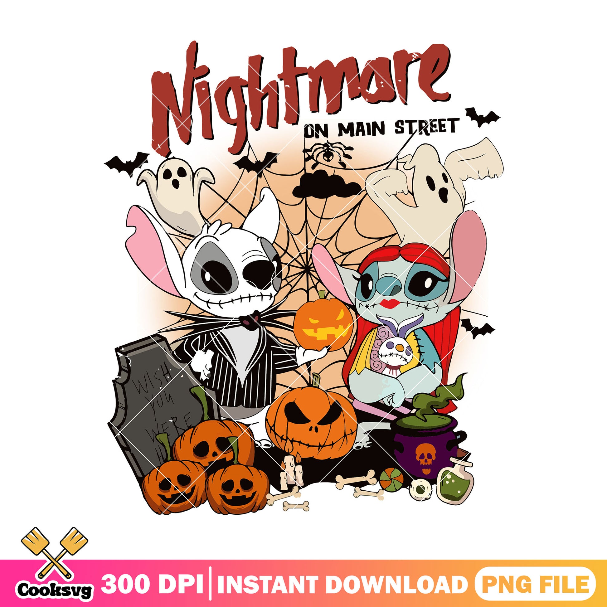 Couple stitch halloween png, disney cartoon png, halloween drawings png
