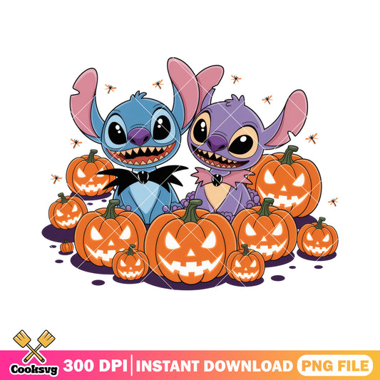 Couple stitch sitting png, halloween spirit png, stitch disney png