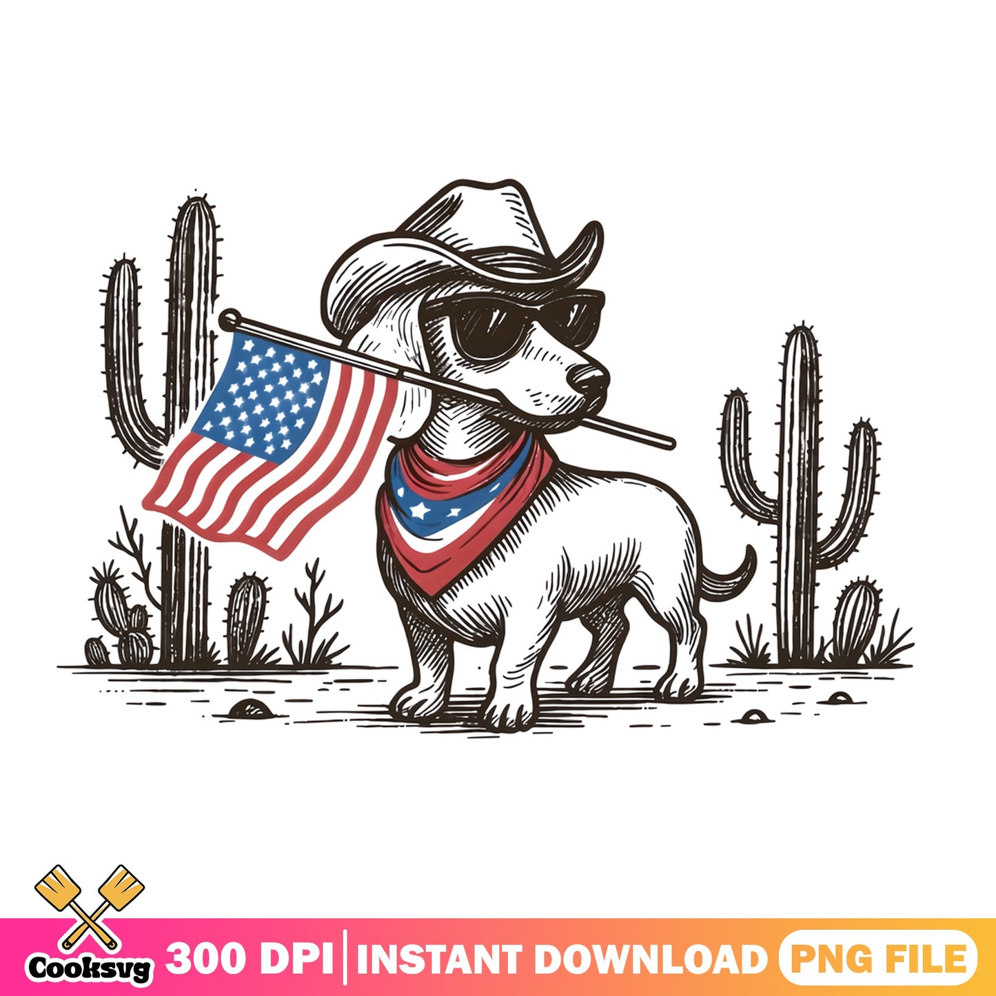 Cowboy Dog 4th Of July PNG, American Flag Dog PNG, Patriotic Dog PNG