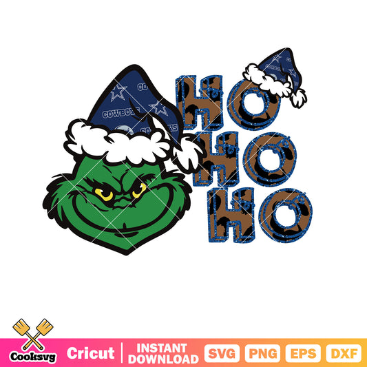 Cowboys Grinch Ho Ho Ho Christmas svg, christmas hohoho svg