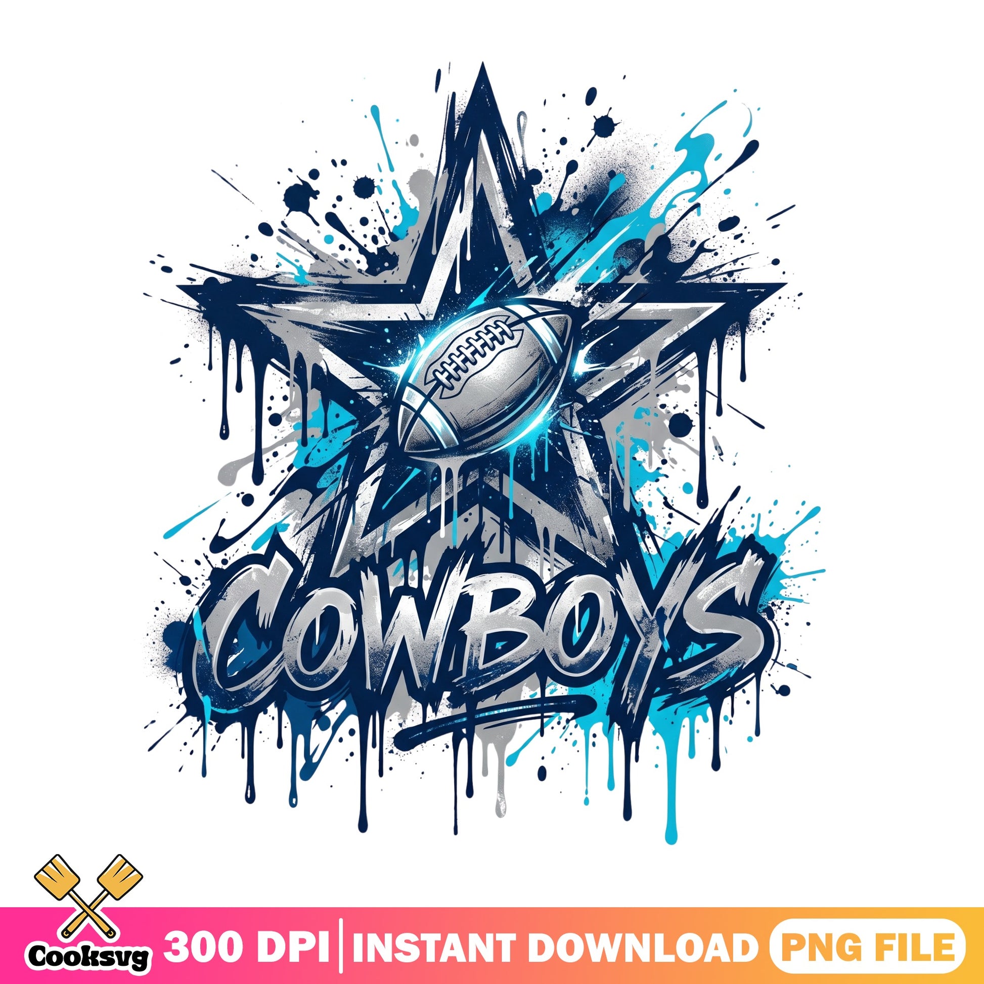 Cowboys Football Drip Star PNG, NFL Fan Shirt, Football PNG