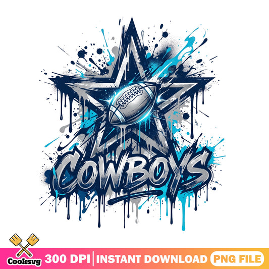 Cowboys Football Drip Star PNG, NFL Fan Shirt, Football PNG