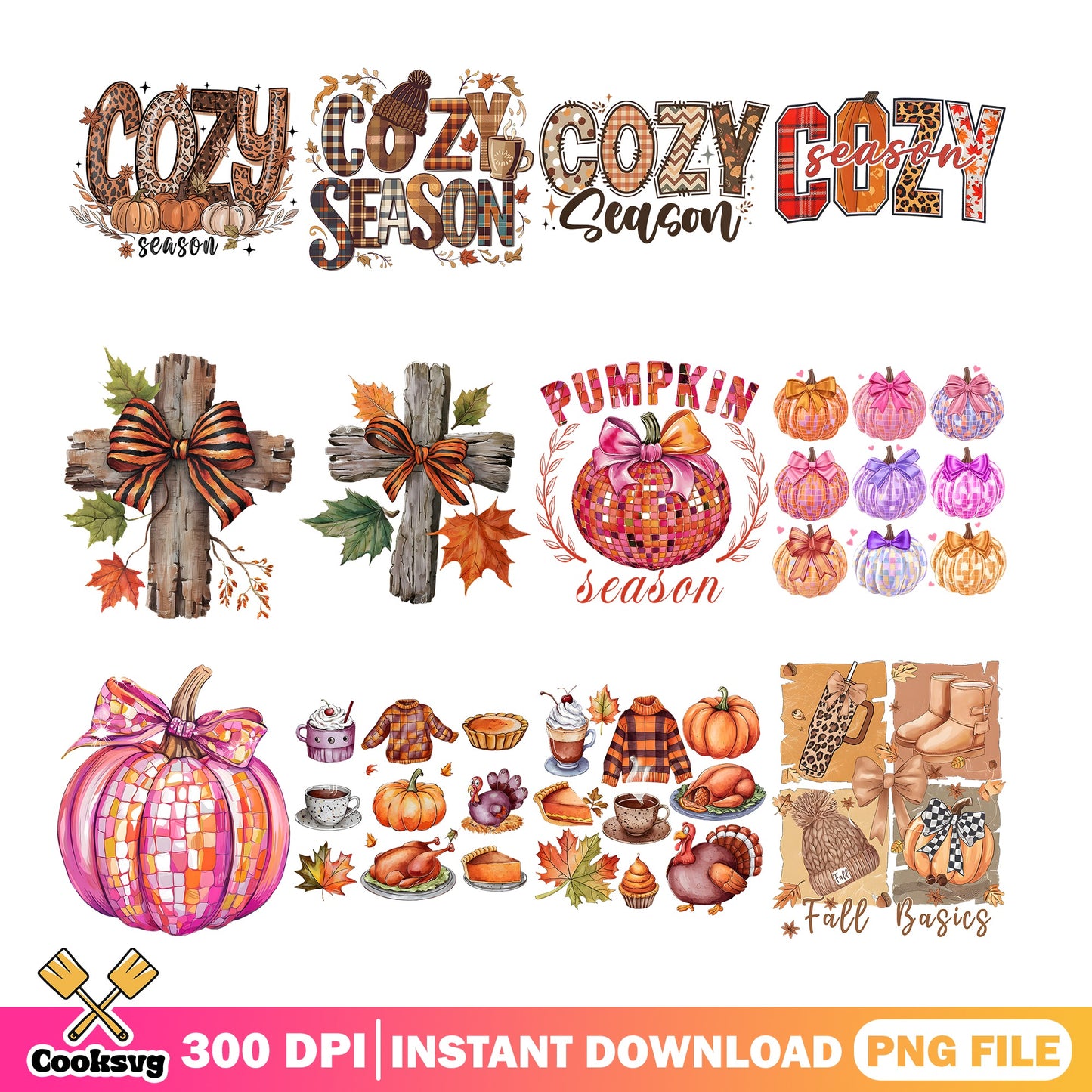 Cozy Season Fall Bundle PNG, Pumpkin Autumn PNG, Fall Basics PNG