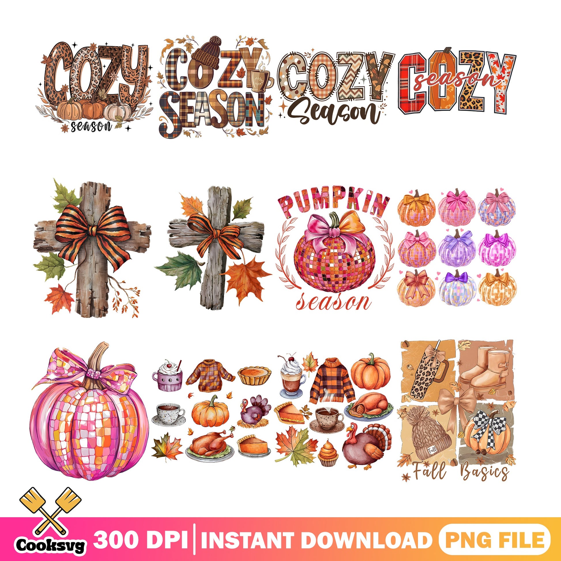 Cozy Season Fall Bundle PNG, Pumpkin Autumn PNG, Fall Basics PNG