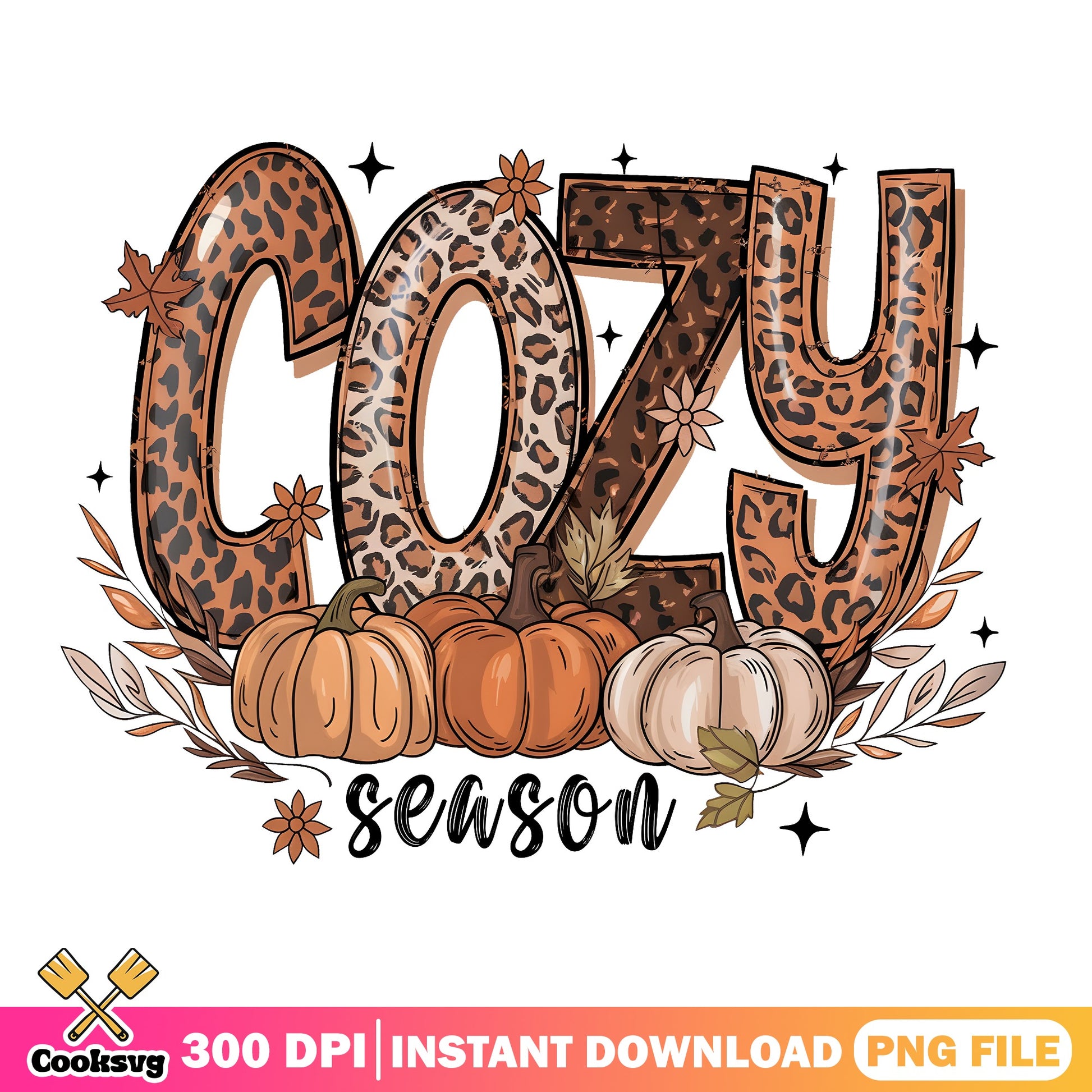 Cozy Season Leopard Fall PNG, Pumpkin Autumn PNG, Thanksgiving PNG