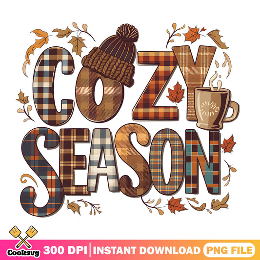 Cozy Season Plaid PNG, Fall Autumn Leaves PNG, Thanksgiving PNG