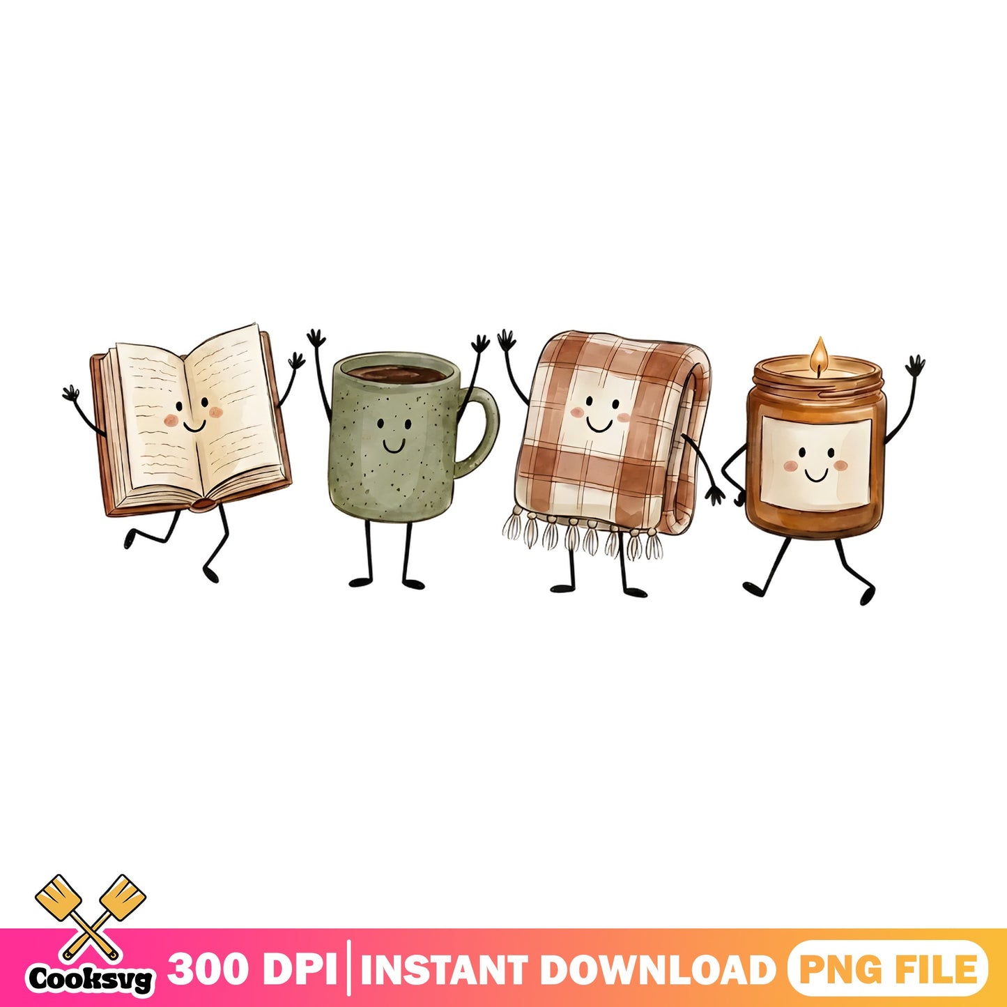 Cozy Vibes Book Coffee Blanket Candle PNG, Fall PNG, Autumn PNG