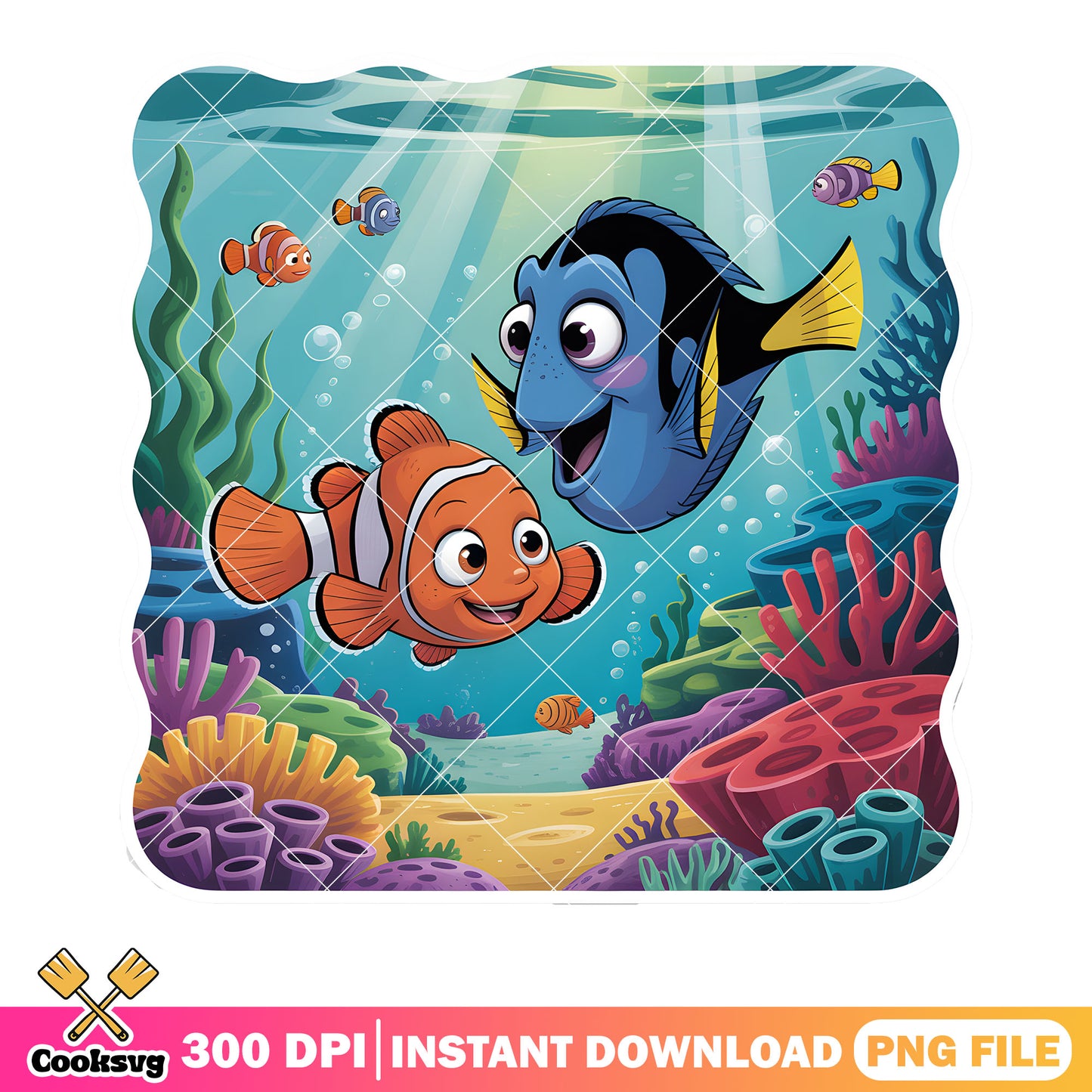 Cozy coral marlin dory vibes png, disney vibes png, marlin and dory png