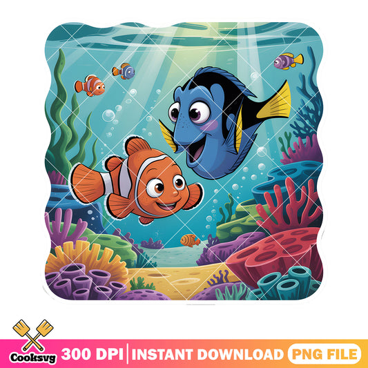 Cozy coral marlin dory vibes png, disney vibes png, marlin and dory png