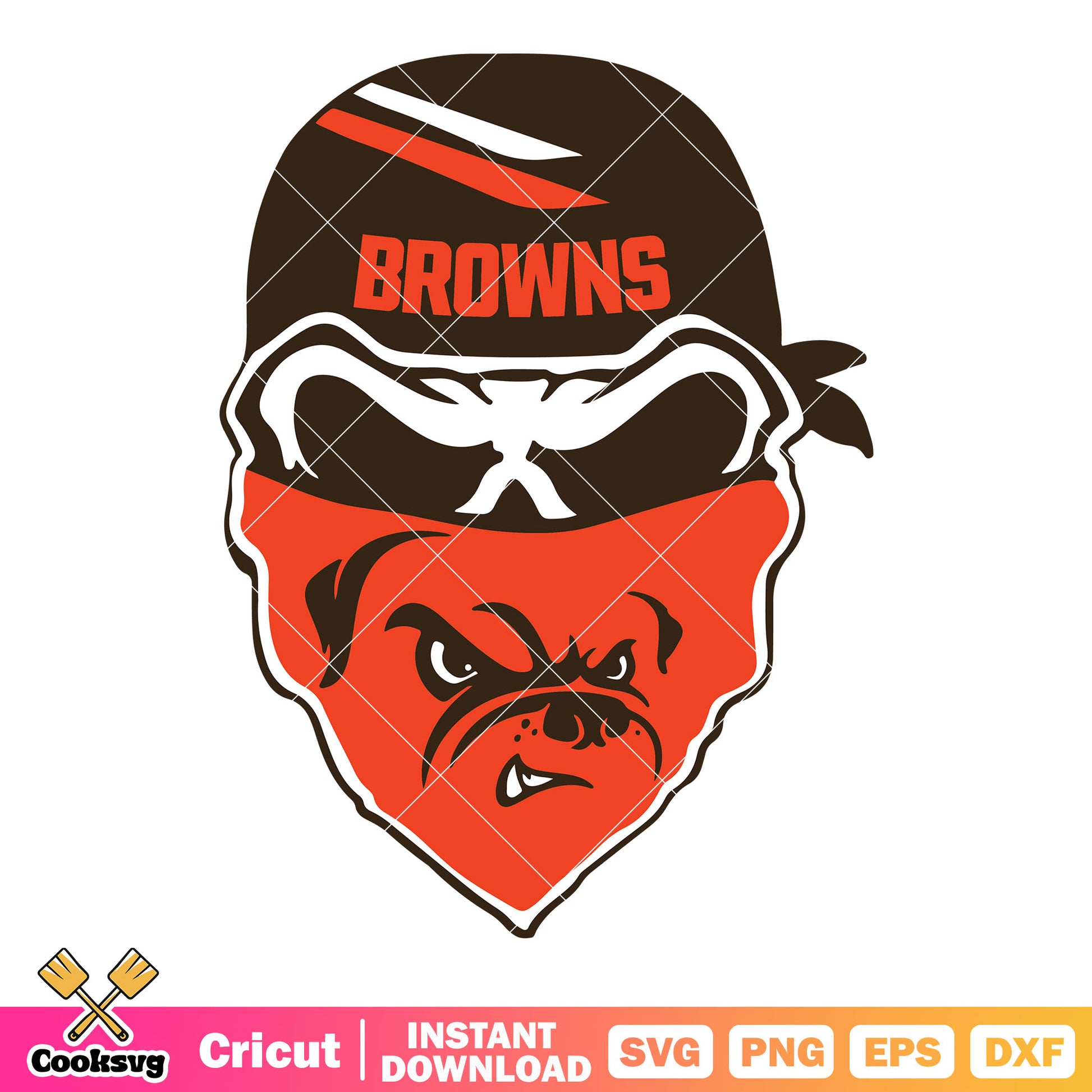 Crazy bulldog bandana svg, skull skeleton svg, cleveland browns svg
