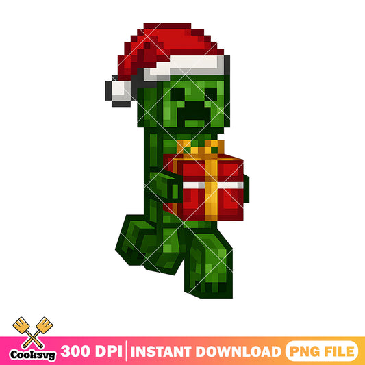 Creeper give you a christmas gifts png, santa hat png, minecraft png