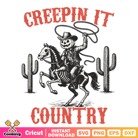 Creepin it country cowboy svg, cowboy halloween​ svg, halloween pumpkin svg