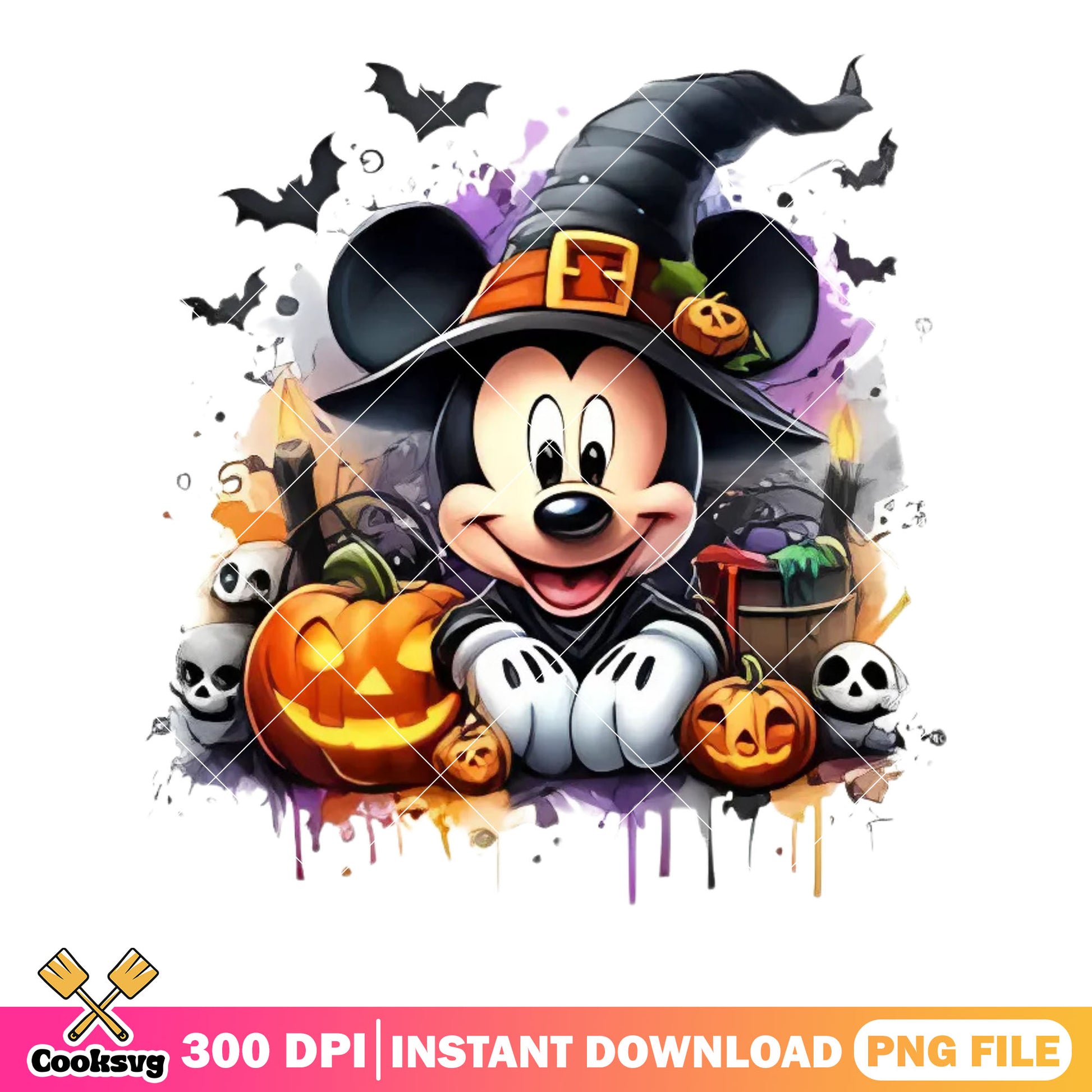 Creepy Mickey pumpkin png, witch hat ​png, scary halloween night png