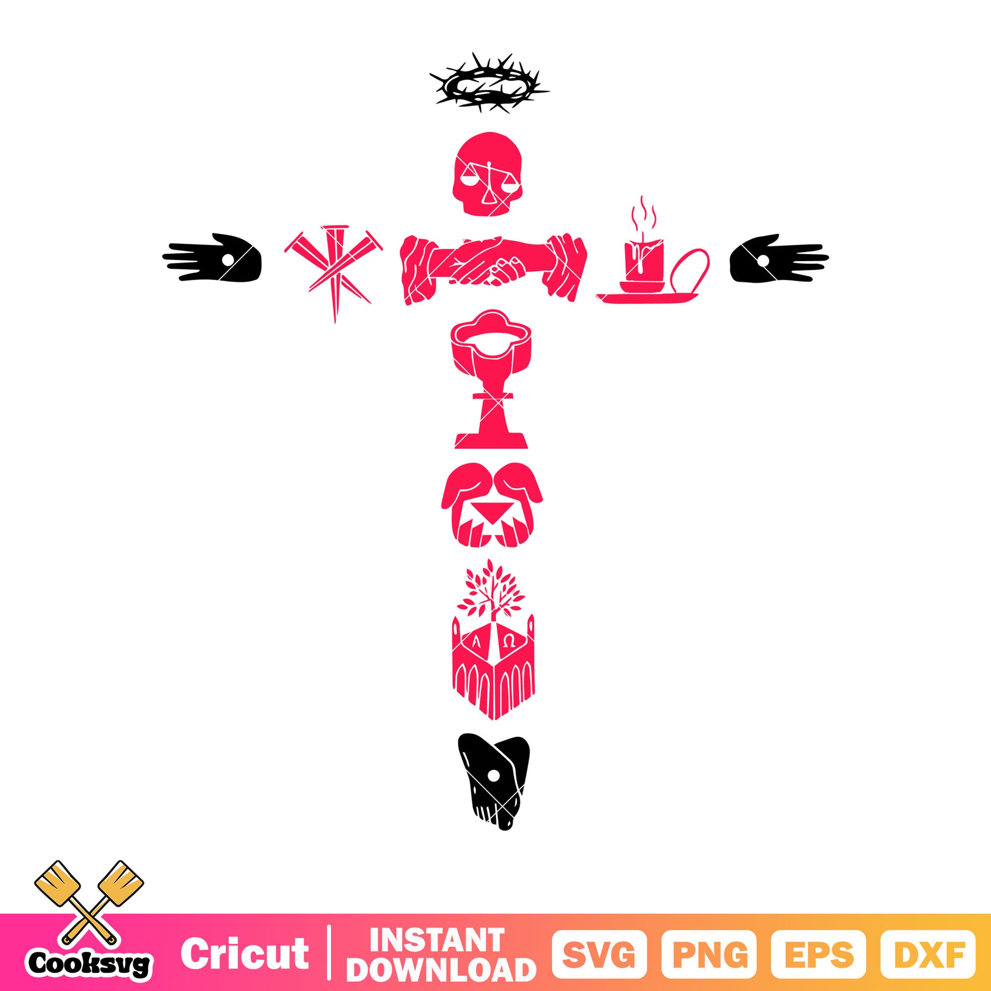 Creepy human part cross svg, skull skeleton​ svg, fire candle svg