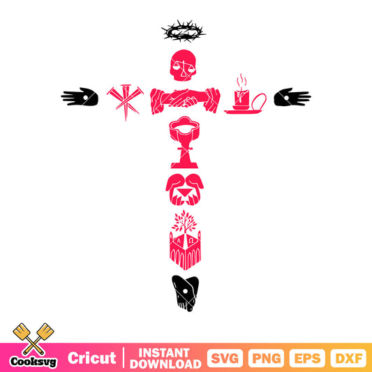 Creepy human part cross svg, skull skeleton​ svg, fire candle svg
