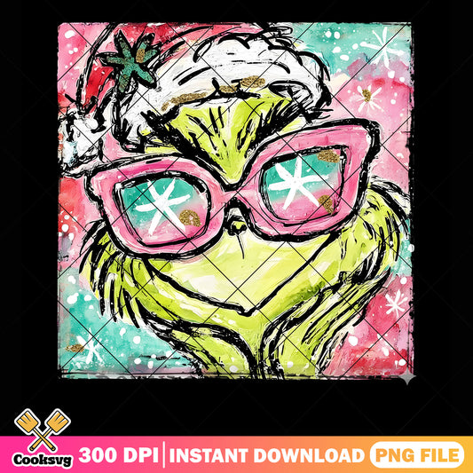 Creepy smile grinch png, snowflake png, santa claus hat png