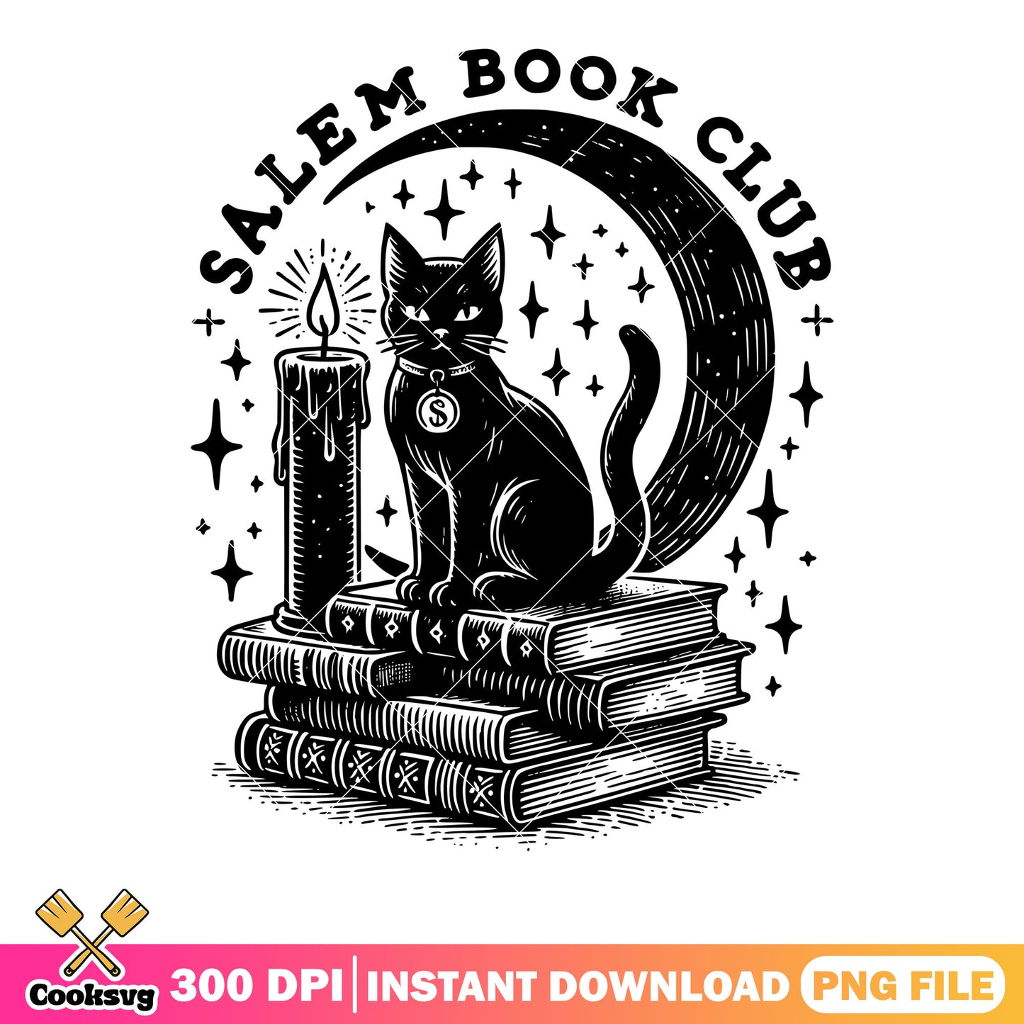 Cresent moon Salem book club png, ​black cat png, halloween png