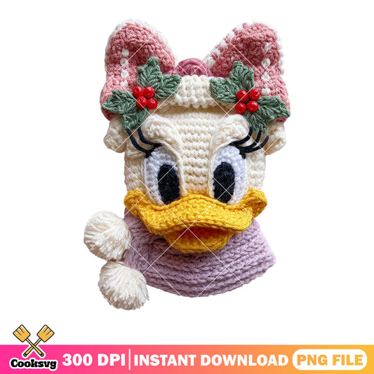 Crochet daisy disney png, disney christmas png, daisy duck png