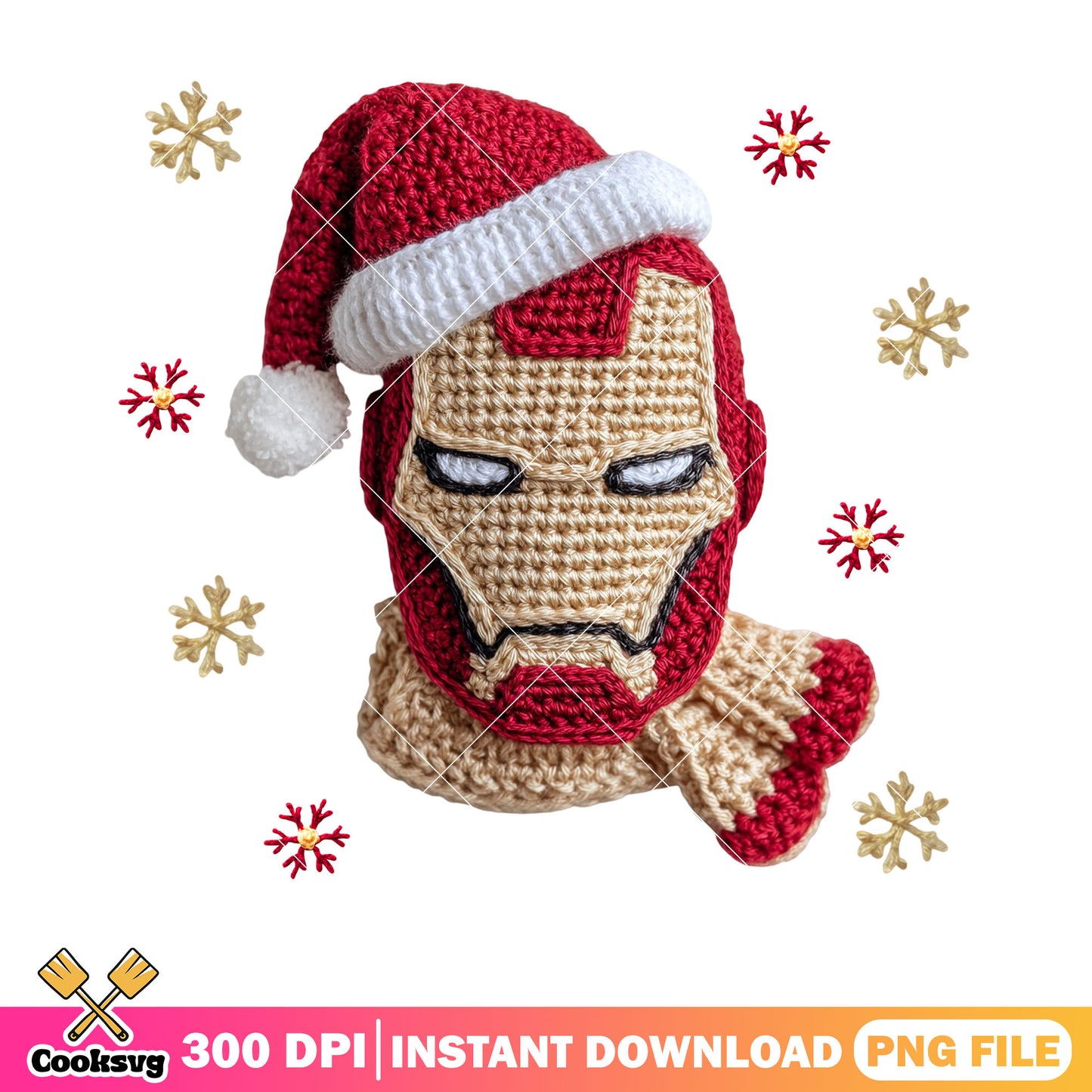 Crochet hero christmas png, santa hat png, iron man png