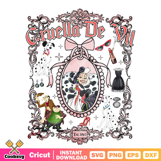 Cruella De Vil in bow tie mirror png, cruella de vil​ png
