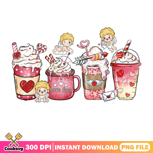 Cupid love fuel coffee valentine png, cupid valentine png