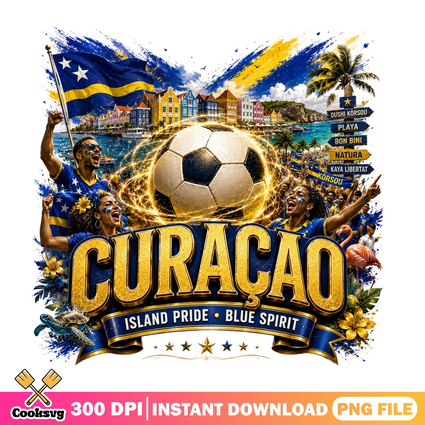 Curacao Island Pride Blue Spirit Soccer PNG, Football PNG, Korsou PNG