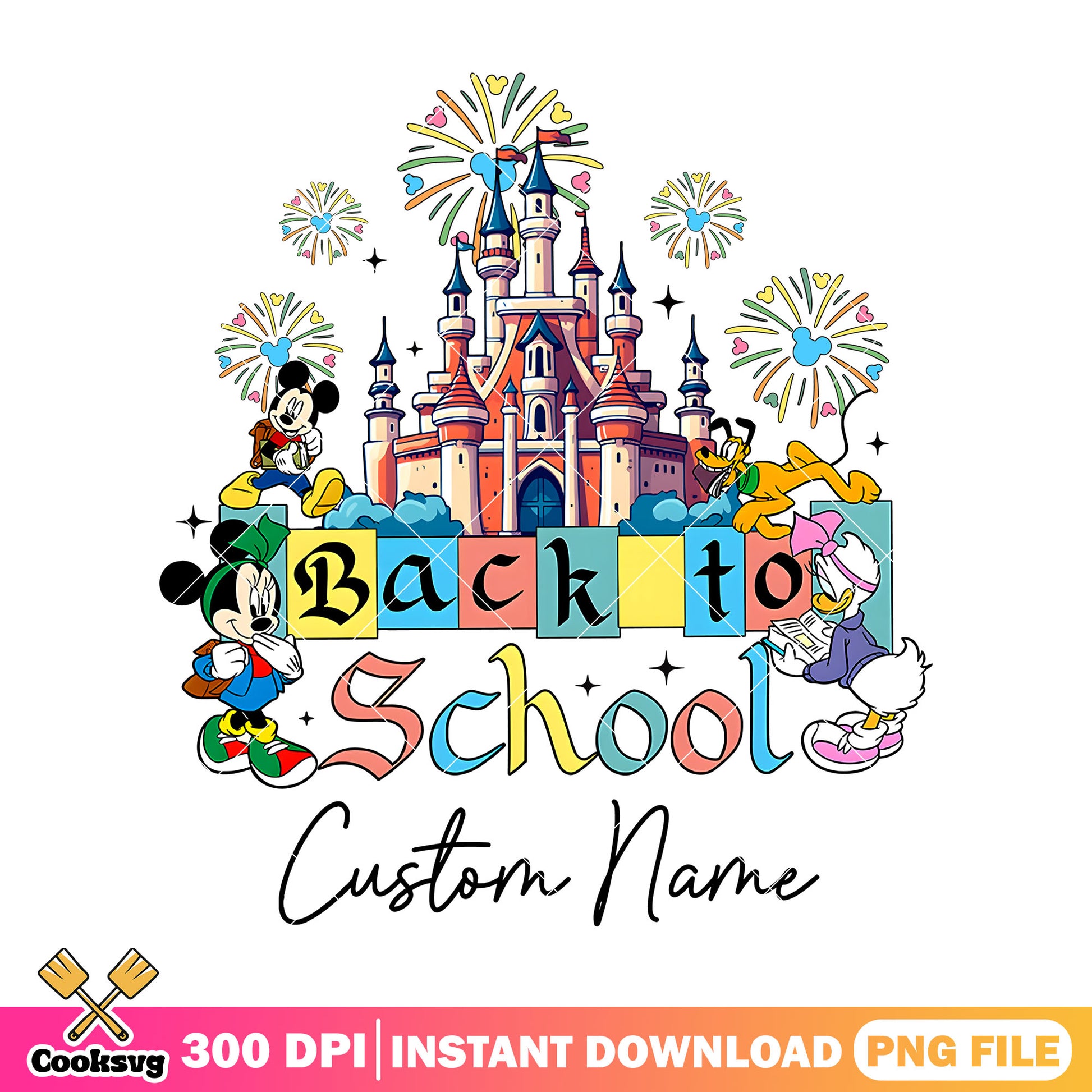 Custom name back school png, go back to school png, castle png