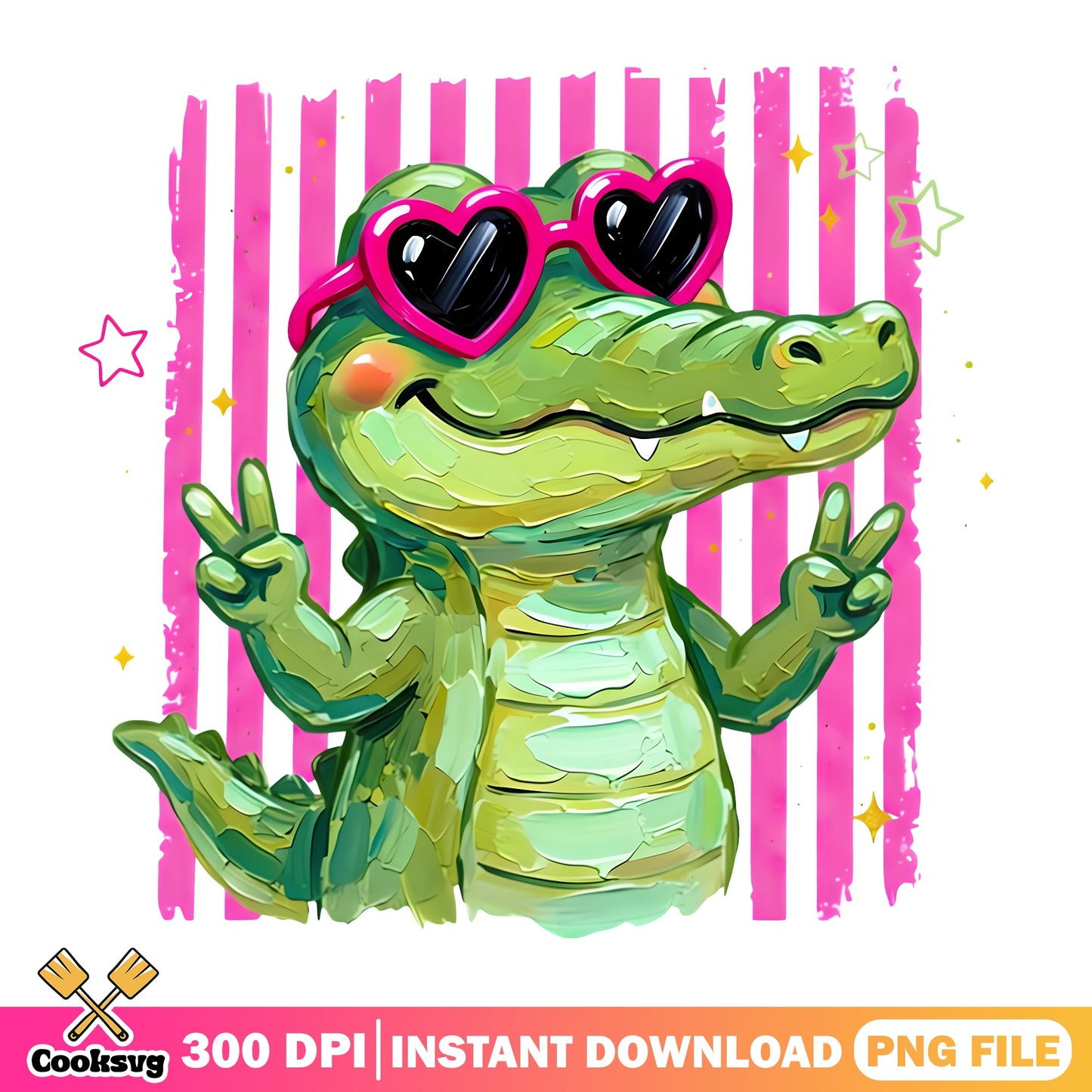 Cute Alligator With Heart Sunglasses PNG, Funny Crocodile PNG, Summer PNG